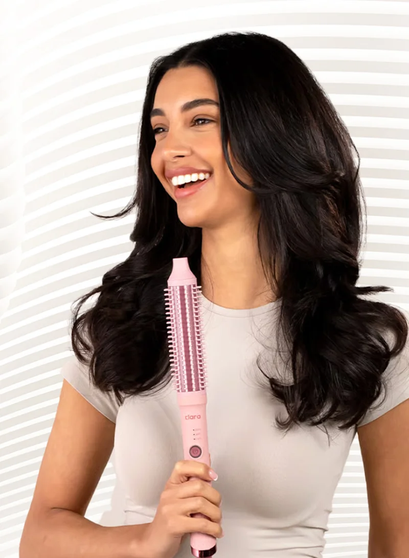 CLARA Clara, Anti-Frizz Ionic Slim Hot Brush, 3-in-1 hairstyling for blowouts, curls and straight hair, Two functions, one device, Pink Pink