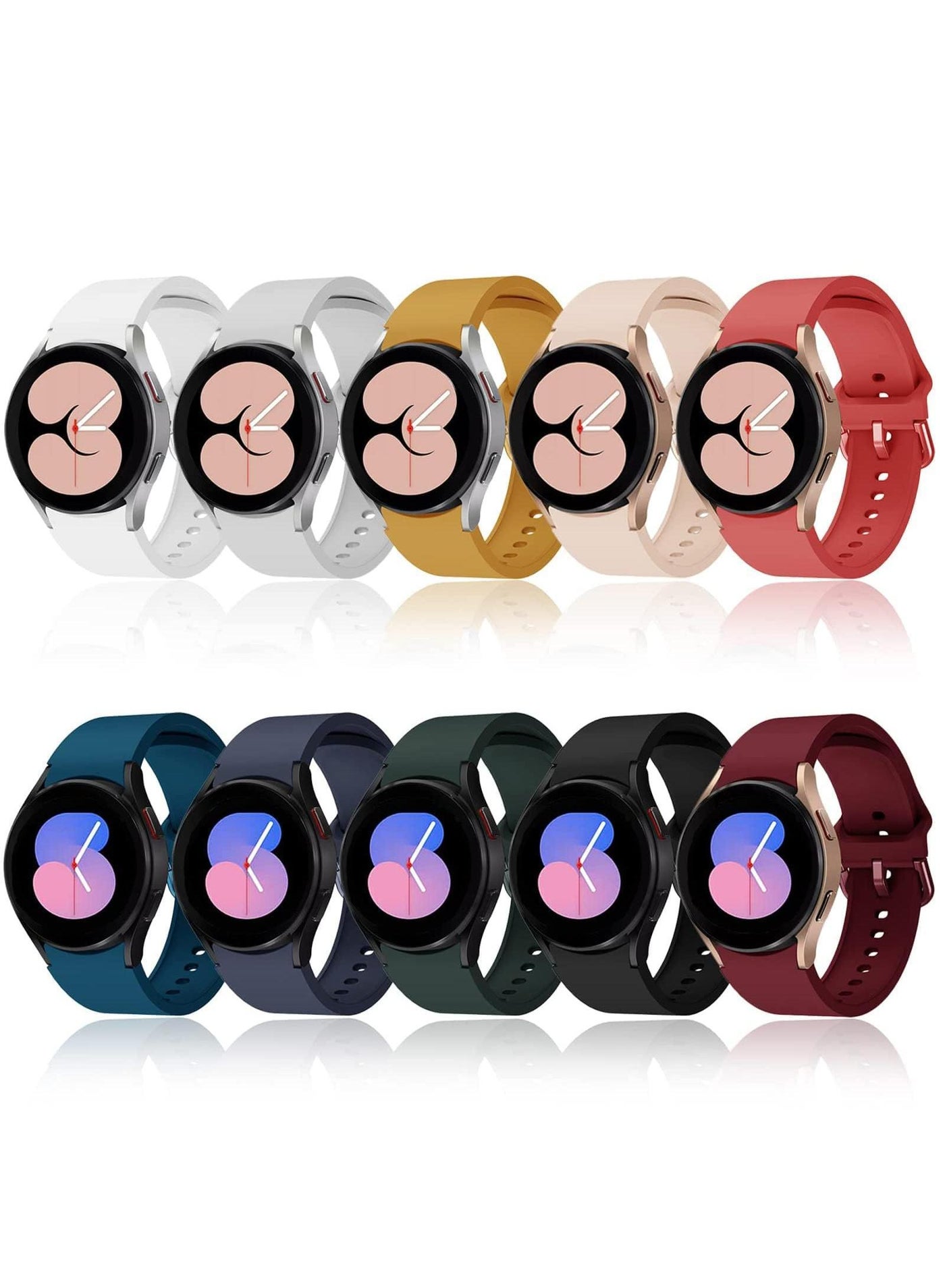 Sweet seven 10 PCS Bands Compatible with Samsung Galaxy Watch Galaxy Watch 5 4 40mm 44mm Classic 42mm 46mm Band with Colorful Buckle for Galaxy Watch 5 Pro 45mm 20MM Soft Silicone Strap for Women Men