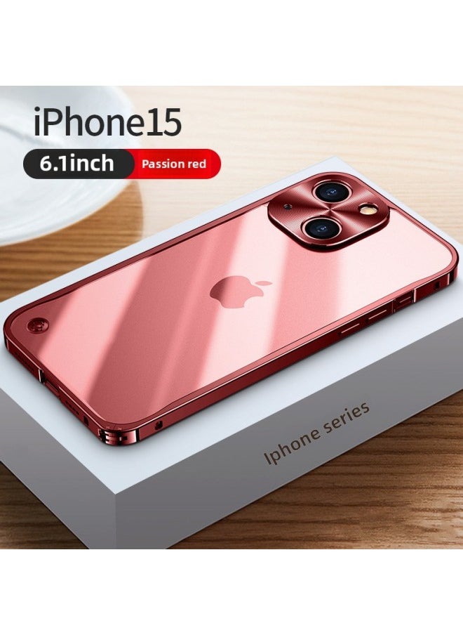 Mobile Phone Case For Iphone 14 For Iphone12promax Metal Frame 13 Transparent 11 Frosted Back Cover-Color:Spring Buckle [passion Red] Translucent Frosted Back Plate-Applicable Model:For Iphone 15 Pro