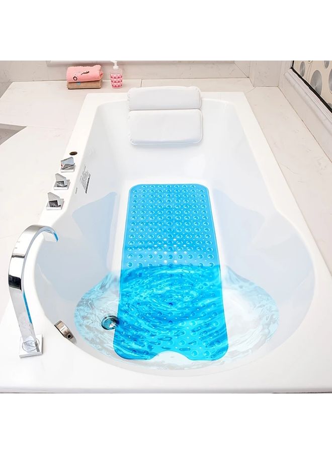 Blue Extra Long Non Slip Bath Mat with Suction Cups Machine Washable - Image 1