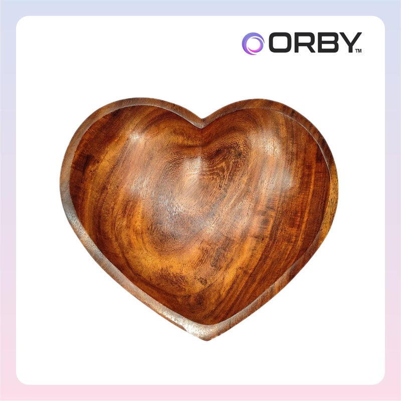 ORBY Sheesham Wood Heart-Shaped Serving Bowl (20cm) | Handcrafted in India | Perfect for Salads, Fruits, Snacks & Popcorn | Space-Saving & Stackable | Elegant Kitchen Décor & Great Gift - Image 3