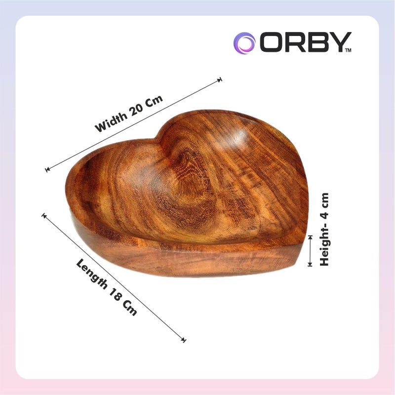 ORBY Sheesham Wood Heart-Shaped Serving Bowl (20cm) | Handcrafted in India | Perfect for Salads, Fruits, Snacks & Popcorn | Space-Saving & Stackable | Elegant Kitchen Décor & Great Gift - Image 2