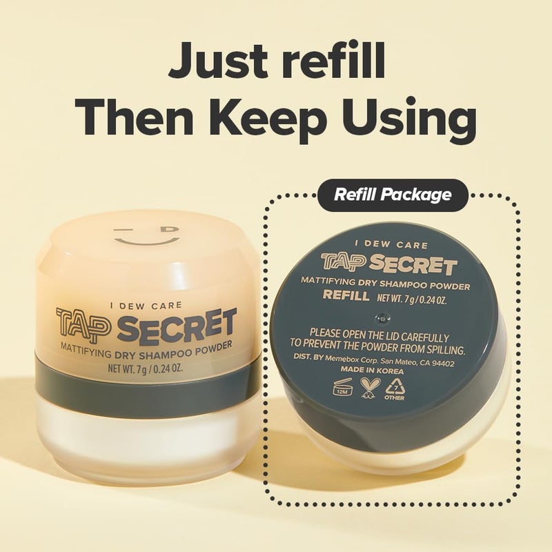 I DEW CARE Tap Secret Dry Shampoo Powder Refill with Biotin | Strengthening & Volumizing, Refillable, Travel size, Non-aerosol, Korean Ginseng, Dry Shampoo for Women, Women Stocking Stuffers, 0.24 Oz - Image 3