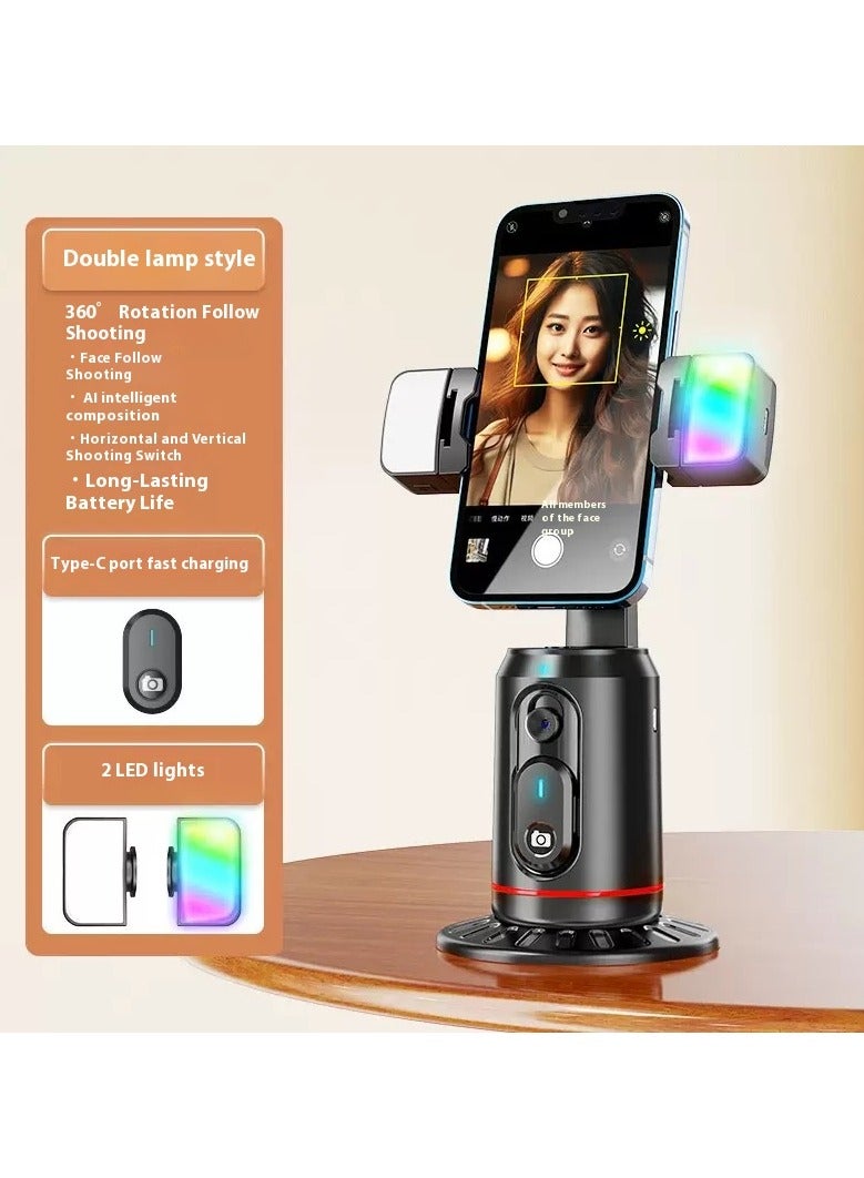 Auto Face Tracking Phone Holder RGB Selfie Light,360°Rotation Face Body Phone Tripod,Smart Shooting Camera Mount,Rechargeable Remote and Light for Live Vlog Streaming Video - Image 1