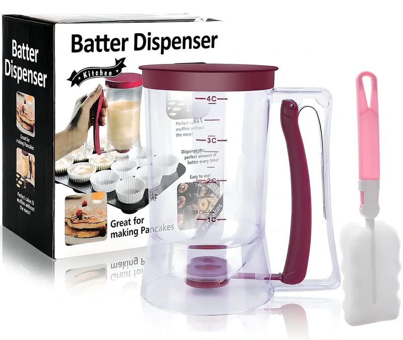 Fnoko Pancake Batter Dispenser, Pancake Dispenser with Measuring Label, Plastic Batter Dispenser with Cleaning Brush for Cupcakes, Waffles, Muffin Mix, or Any Baked Goods  - Image 1