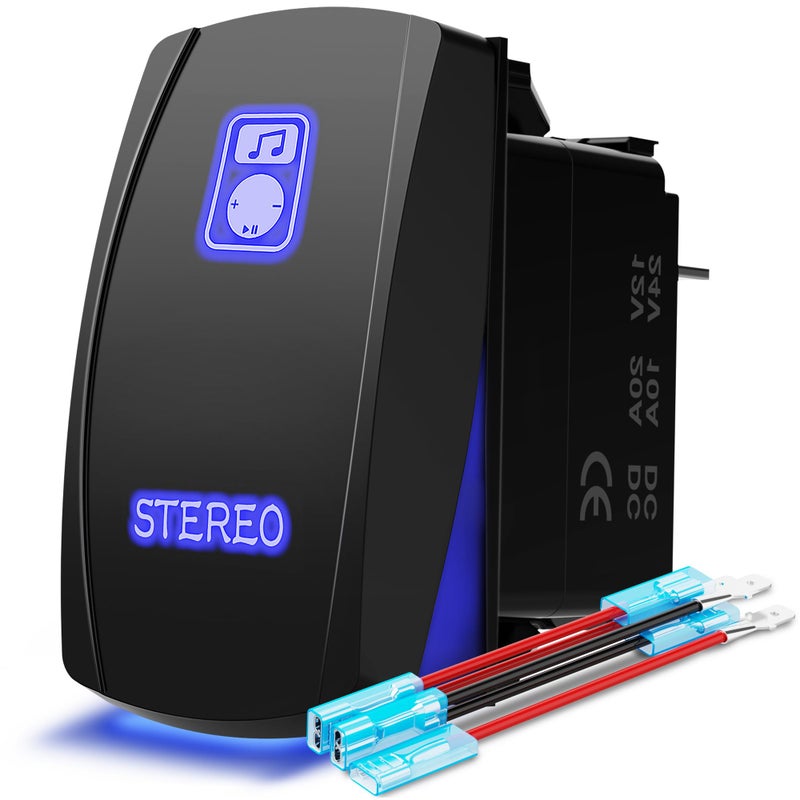 MICTUNING LS083601JL Laser Stereo Rocker Switch Kit, On/Off LED Light, 20A 12V, Blue - Image 5