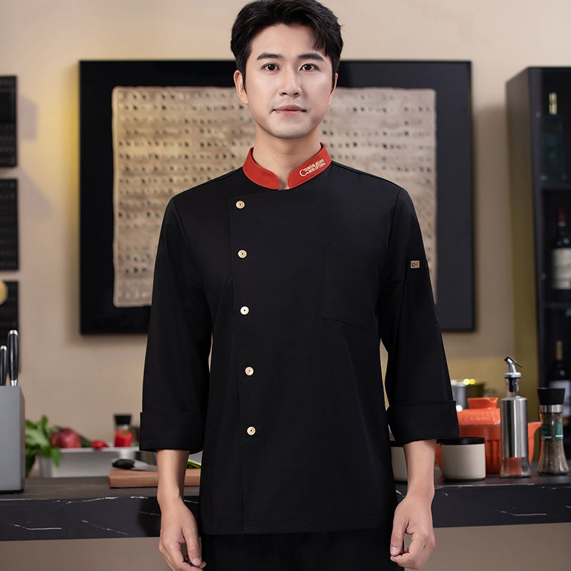 High-End Elastic Chef Work Clothes Long-Sleeved Catering Restaurant El Kitchen Chef Baking Uniform For Men - Image 1