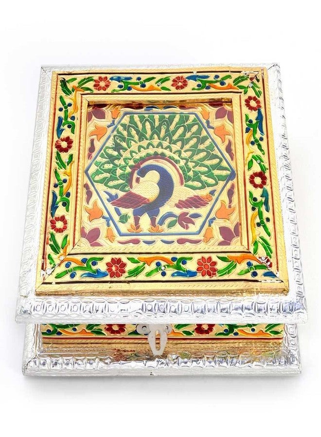 Little India Golden Meenakari Work Dryfruit Container Storage Box/Serving Trays for Home (Square1) - Image 1