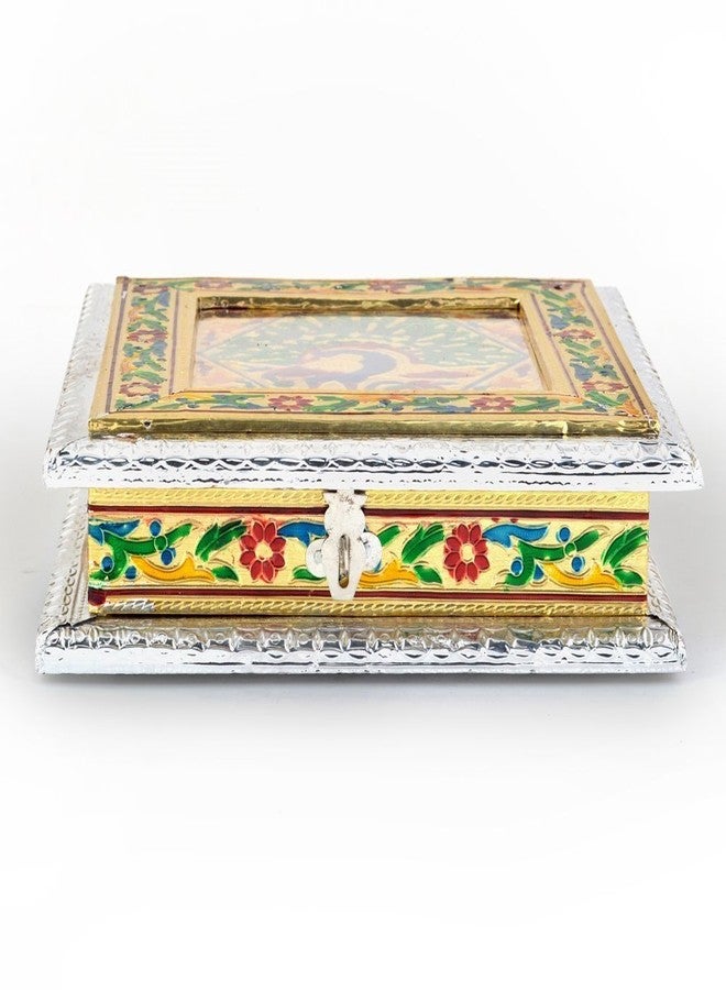 Little India Golden Meenakari Work Dryfruit Container Storage Box/Serving Trays for Home (Square1) - Image 3