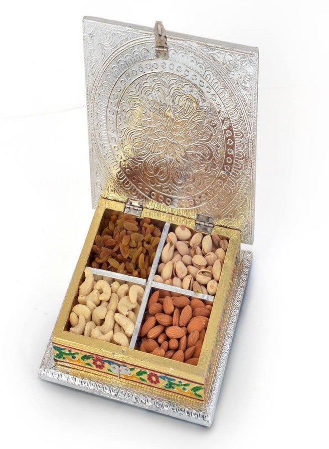 Little India Golden Meenakari Work Dryfruit Container Storage Box/Serving Trays for Home (Square1) - Image 2