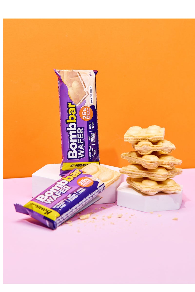 BOMBBAR Protein Wafer with Baked Milk, Gluten Free, High Fiber and No Sugar Added 12x32g  - Image 3