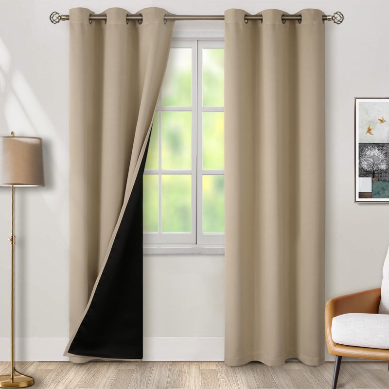 BGment بئسة معزولة حرارية بنسبة 100 ٪ الستائر اللعين لغرفة النوم مع بطانة سوداء طبقة مزدوجة الكاملة الغرفة الداكنة ضوضاء تقليل الستار جروميت (42 × 84 بوصة الرمال 2 لوحات) - Image 1