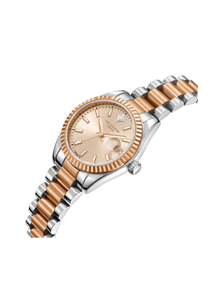 Lee Cooper LEE COOPER LC08126.510 Women's Analog Display Watch & Metal Strap Silver/Rose Gold