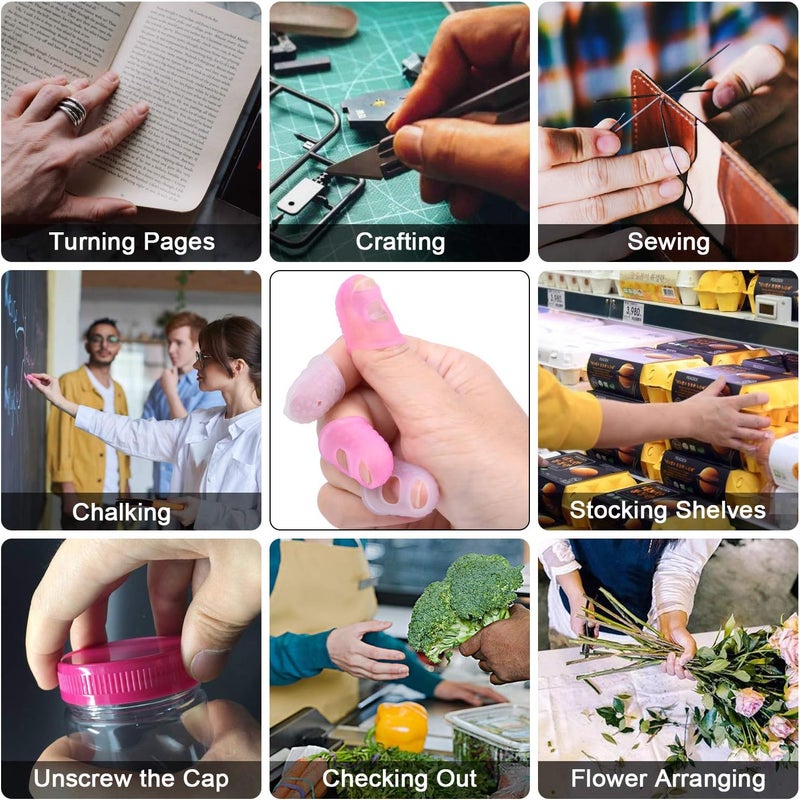 Wisdompro 16 Pcs Finger Tips, 4 Sizes Silicone Thimble Fingertip Grips Thumb Protectors Pads Cover for Hand Sewing, Paper Sorting, Page Turning, Money Counting, Guitar Playing - Pink, Translucent - Image 5