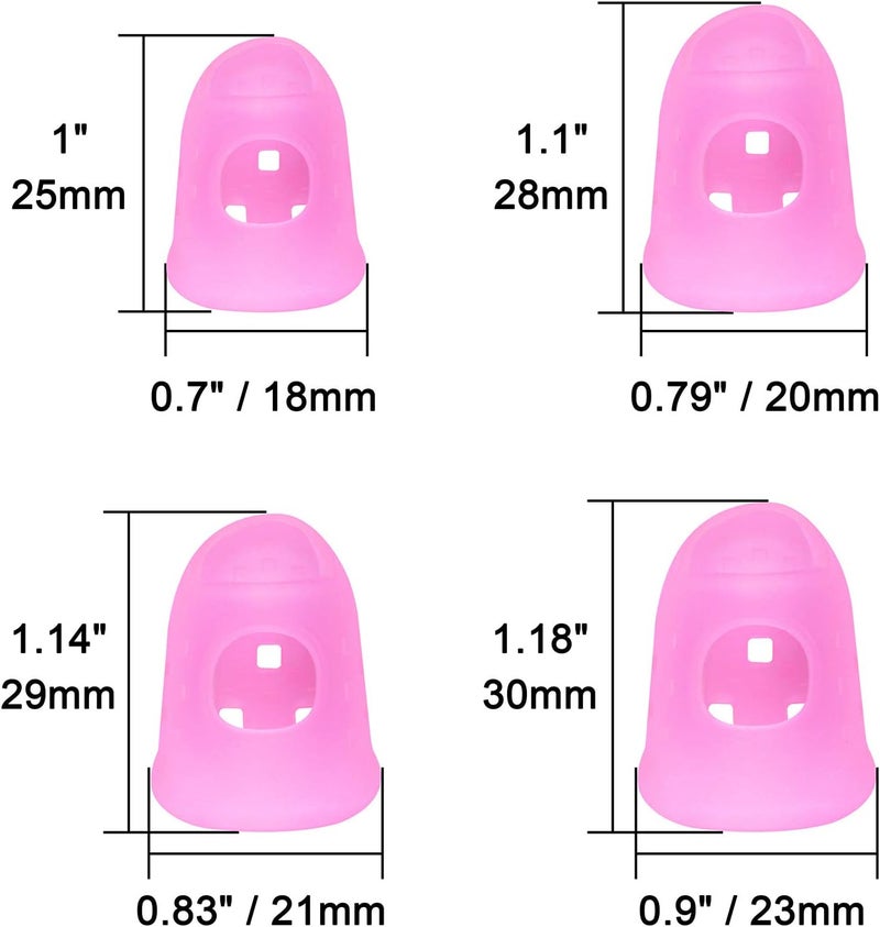Wisdompro 16 Pcs Finger Tips, 4 Sizes Silicone Thimble Fingertip Grips Thumb Protectors Pads Cover for Hand Sewing, Paper Sorting, Page Turning, Money Counting, Guitar Playing - Pink, Translucent - Image 3