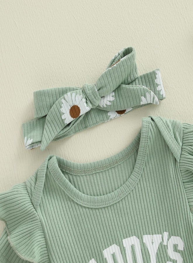 wybzd Daddys Girl Newborn Outfits Ruffle Ribbed Romper Top Floral Shorts Set Baby infant Father's Day Summer Outfit (Green Daddy Girls, 0-3 Months) - Image 3