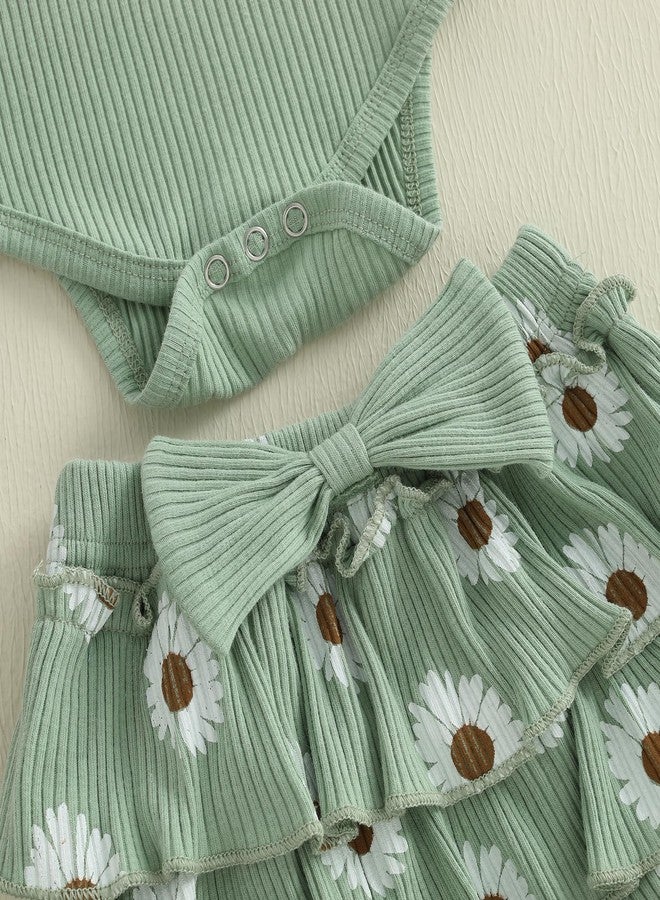 wybzd Daddys Girl Newborn Outfits Ruffle Ribbed Romper Top Floral Shorts Set Baby infant Father's Day Summer Outfit (Green Daddy Girls, 0-3 Months) - Image 5