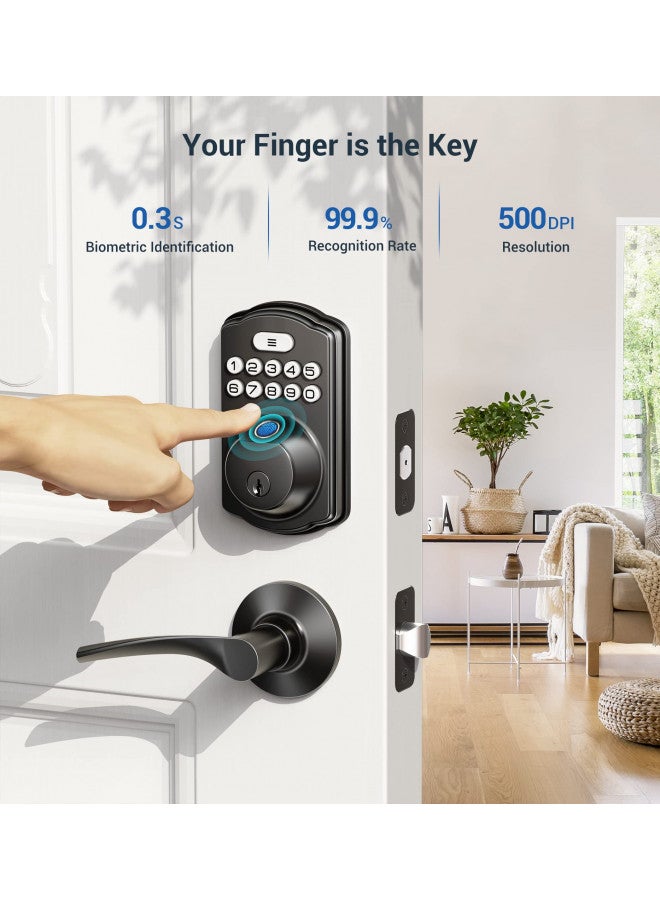 Veise Fingerprint Door Lock, Keyless Entry Door Lock, Electronic Keypad Deadbolt, Biometric Smart Locks for Front Door, Auto Lock, Anti-Peeking Password, Easy Install, Matte Black - Image 1