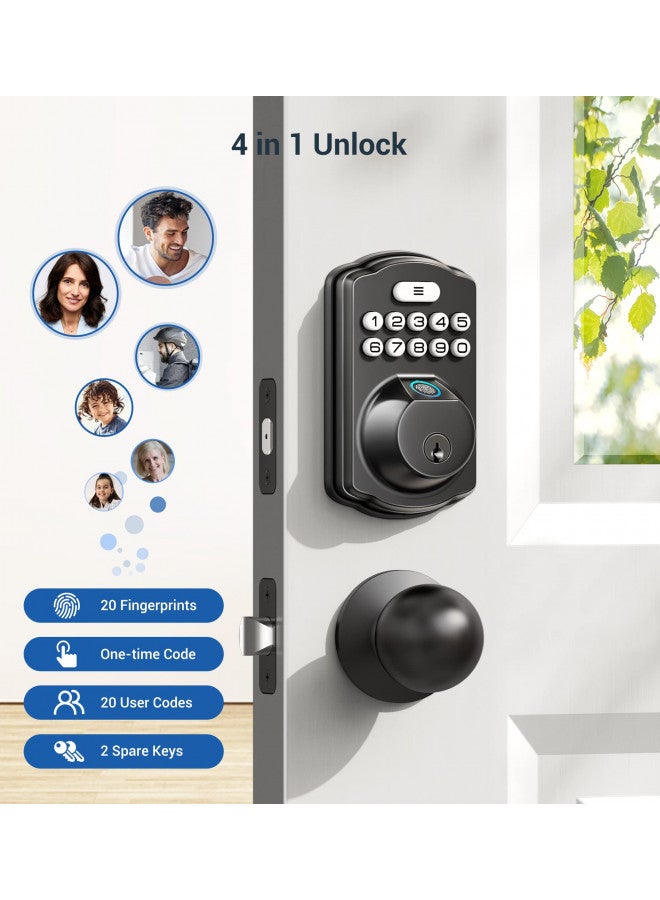Veise Fingerprint Door Lock, Keyless Entry Door Lock, Electronic Keypad Deadbolt, Biometric Smart Locks for Front Door, Auto Lock, Anti-Peeking Password, Easy Install, Matte Black - Image 2