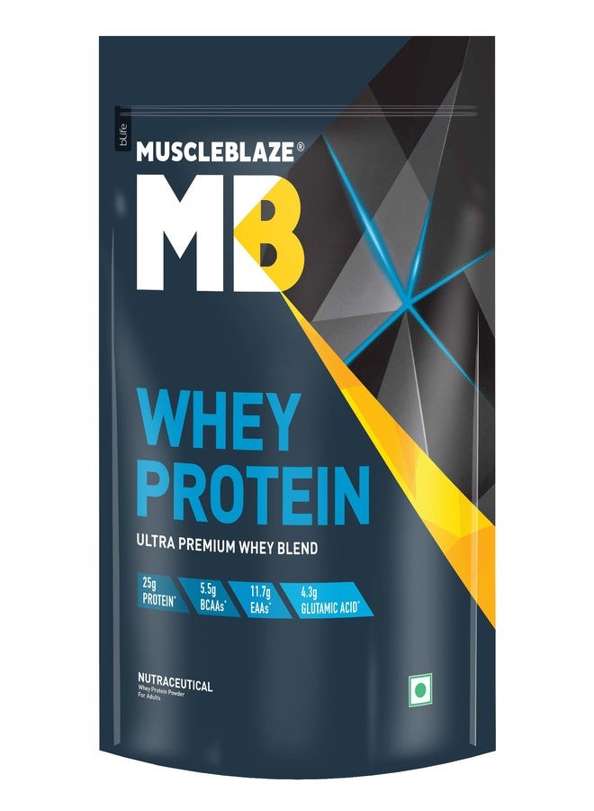 مسل بلايز MuscleBlaze 100% بروتين مصل اللبن، مزيج فائق الجودة مع مركز بروتين مصل اللبن ومعزول، 25 غرام من البروتين لكل مغرفة (شوكولاتة الحليب الغنية، 1 كجم / 2.2 رطل) - Image 1