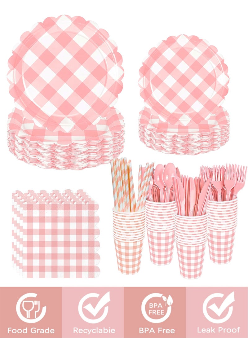 هومار كيت 200 قطعة من الأطباق والمناديل الورقية للاستخدام مرة واحدة، مجموعة أدوات العشاء المكونة من 25 قطعة من لوازم حفلات الضيوف تتضمن أطباق ورقية مزخرفة وكوب مناديل وقشة بلاستيكية وملعقة وشوكة وسكين للحفلات وحفلات الزفاف وأعياد الميلاد (وردي) - Image 4