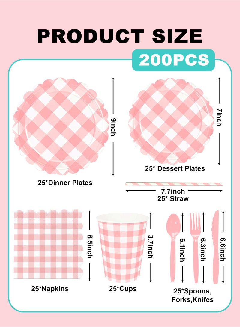 هومار كيت 200 قطعة من الأطباق والمناديل الورقية للاستخدام مرة واحدة، مجموعة أدوات العشاء المكونة من 25 قطعة من لوازم حفلات الضيوف تتضمن أطباق ورقية مزخرفة وكوب مناديل وقشة بلاستيكية وملعقة وشوكة وسكين للحفلات وحفلات الزفاف وأعياد الميلاد (وردي) - Image 2