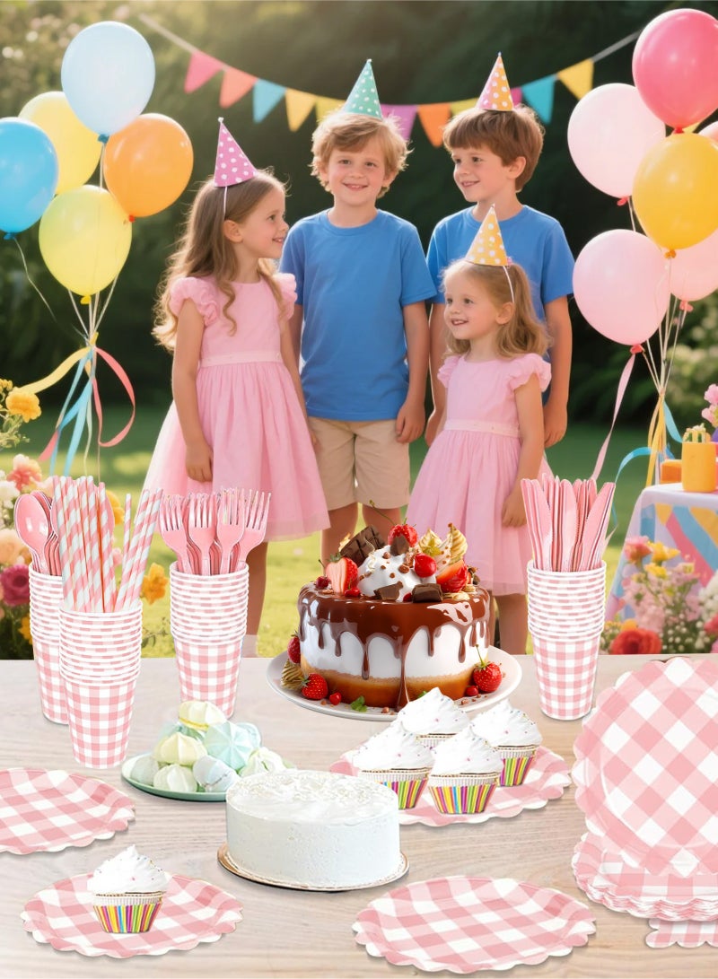 هومار كيت 200 قطعة من الأطباق والمناديل الورقية للاستخدام مرة واحدة، مجموعة أدوات العشاء المكونة من 25 قطعة من لوازم حفلات الضيوف تتضمن أطباق ورقية مزخرفة وكوب مناديل وقشة بلاستيكية وملعقة وشوكة وسكين للحفلات وحفلات الزفاف وأعياد الميلاد (وردي) - Image 5