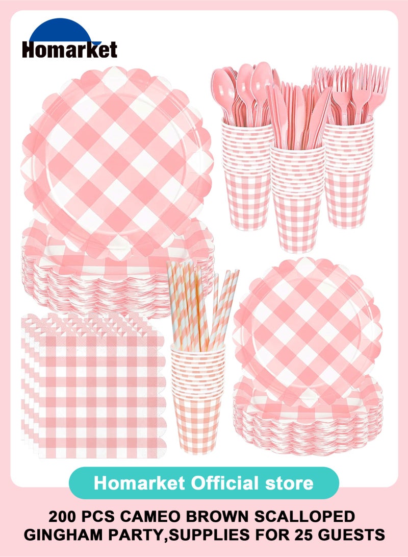 هومار كيت 200 قطعة من الأطباق والمناديل الورقية للاستخدام مرة واحدة، مجموعة أدوات العشاء المكونة من 25 قطعة من لوازم حفلات الضيوف تتضمن أطباق ورقية مزخرفة وكوب مناديل وقشة بلاستيكية وملعقة وشوكة وسكين للحفلات وحفلات الزفاف وأعياد الميلاد (وردي) - Image 1