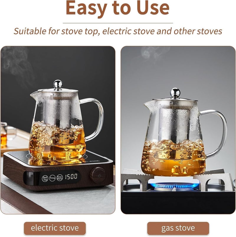 KRUPAVI KRUPAVI Glass Kettle 1 L Glass Teapot with Removable Stainless Steel Infuser Stovetop Microwave Safe Tea Pot for Loose Leaf Tea Blooming Tea Hot Water Kettle Teapot Boiler Stovetop Safe Kettle - Image 3