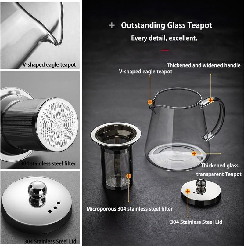 KRUPAVI KRUPAVI Glass Kettle 1 L Glass Teapot with Removable Stainless Steel Infuser Stovetop Microwave Safe Tea Pot for Loose Leaf Tea Blooming Tea Hot Water Kettle Teapot Boiler Stovetop Safe Kettle - Image 2