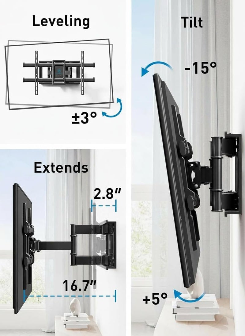 PERLESMITH Full Motion TV Wall Mount for Most 37-82 inch TVs up to 132 lbs, TV Mount with Dual Articulating Arms with Tilt and Extension, Fits 12" 16" Studs, Max VESA 600x400mm, PSLFK1 - Image 4