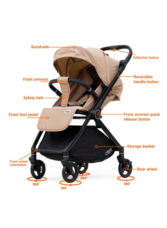 Cullar Premium Compact Baby Stroller – Lightweight & Foldable, 360° Swivel Wheels, Adjustable Reclining Seat, Reversible Handle, Large Storage Basket, Ergonomic Design, Perfect for Newborns & Toddlers, Travel-Friendly & Easy to Use - Image 5