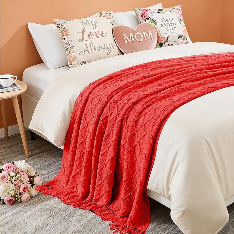 inhand Knitted Gift Throw Blankets for Couch and Bed,Valentines Day Decor Blanket for Her Him Girlfriend Wife, Red Romatic Lightweight Decorative with Tassel, Farmhouse Warm Woven for Women, 50"x60" - Image 4