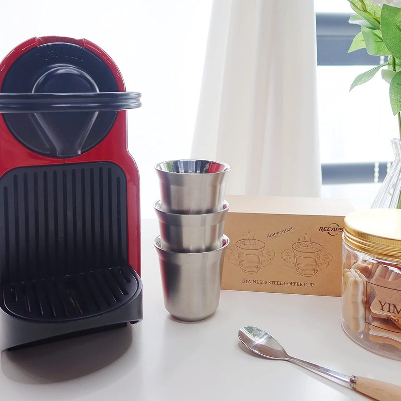 Recaps 80ml Stainless Steel Espresso Cups Set - 2 Pack Double Wall 304 Stainless Steel Demitasse Cups 2.7oz (Small Cup) - Image 5