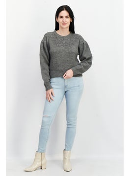 ASTR The Label Women Round Neck Textured Sweater, Grey  - Image 4