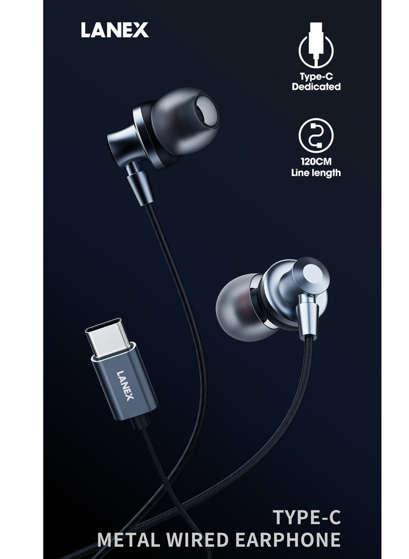lanex LE12 Wired Type-C Earphone in Stylish Black Color Comfortable Rubber Design for Daily Use Provides Clear Sound and a Stable, Uninterrupted Listening Experience
