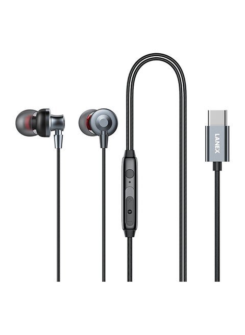 lanex LE12 Wired Type-C Earphone in Stylish Black Color Comfortable Rubber Design for Daily Use Provides Clear Sound and a Stable, Uninterrupted Listening Experience