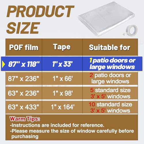 Apipi Patio Door Window Insulation for Winter - 87 × 118 in Thicken Sealing Plastic for Winterizing, Clear Shrink Film Cover Kit with Double-Side Tape for Patio Large Window/Sliding Door/French Door - Image 4