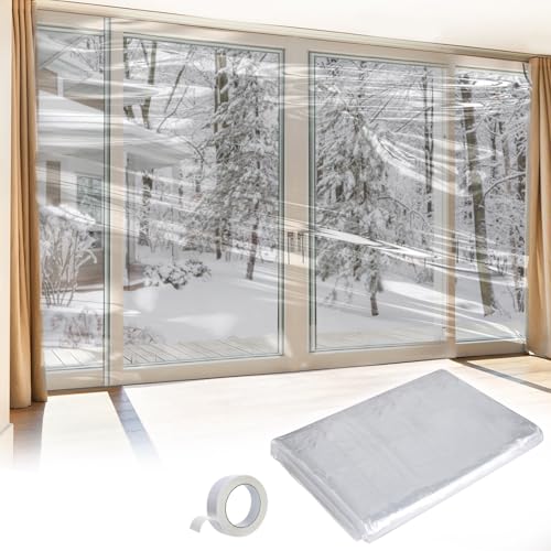 Apipi Patio Door Window Insulation for Winter - 87 × 118 in Thicken Sealing Plastic for Winterizing, Clear Shrink Film Cover Kit with Double-Side Tape for Patio Large Window/Sliding Door/French Door - Image 1