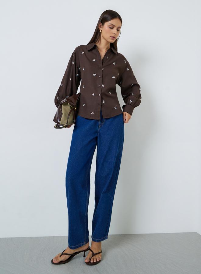 Styli Brown Embroidered Long Sleeve Shirt - Image 2