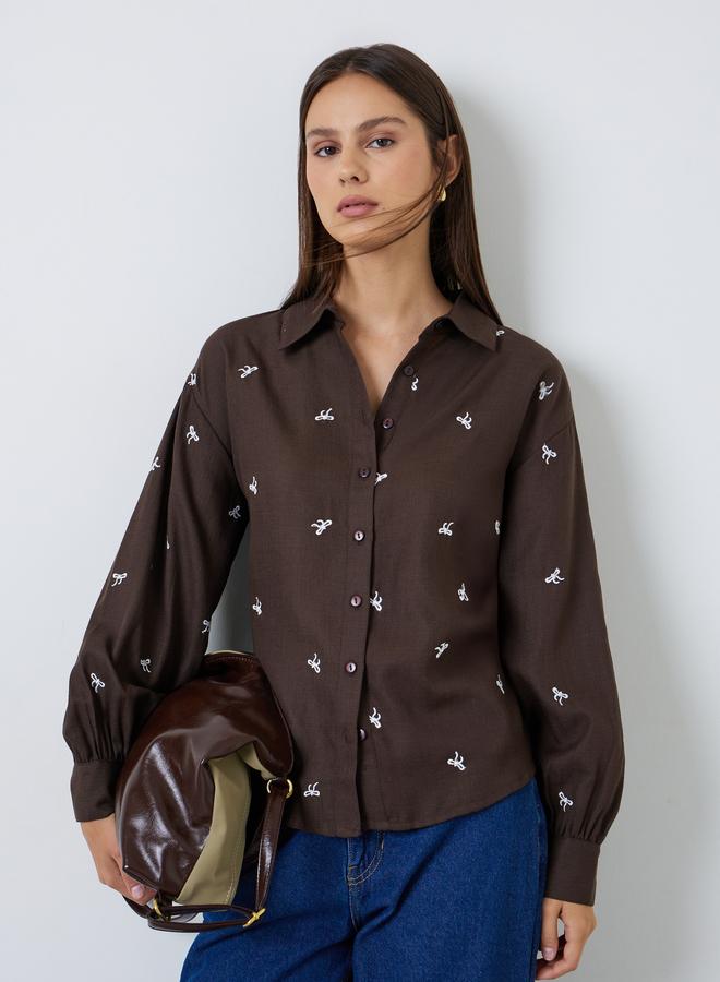 Styli Brown Embroidered Long Sleeve Shirt - Image 1