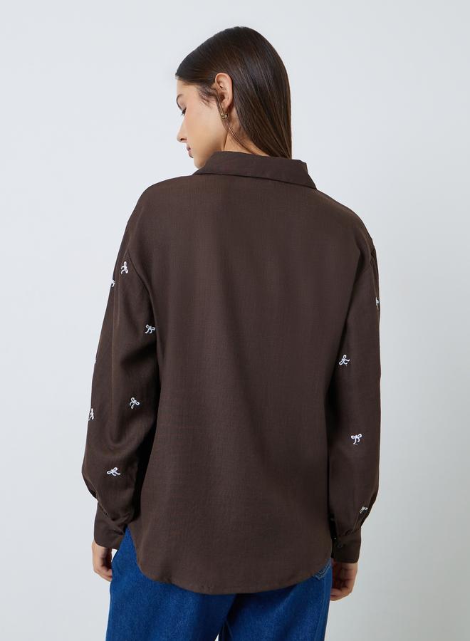 Styli Brown Embroidered Long Sleeve Shirt - Image 4