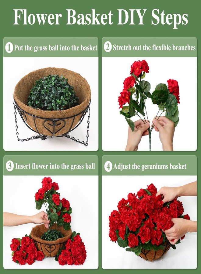 KHOYIME Artificial Hanging Flowers Plants Basket for Outdoors Indoor 2 Set Faux Silk Red Geraniums Fake Planters Realistic UV Resistant Spring Summer Home Outside Garden Porch Patio Balcony Yard Decor - Image 4