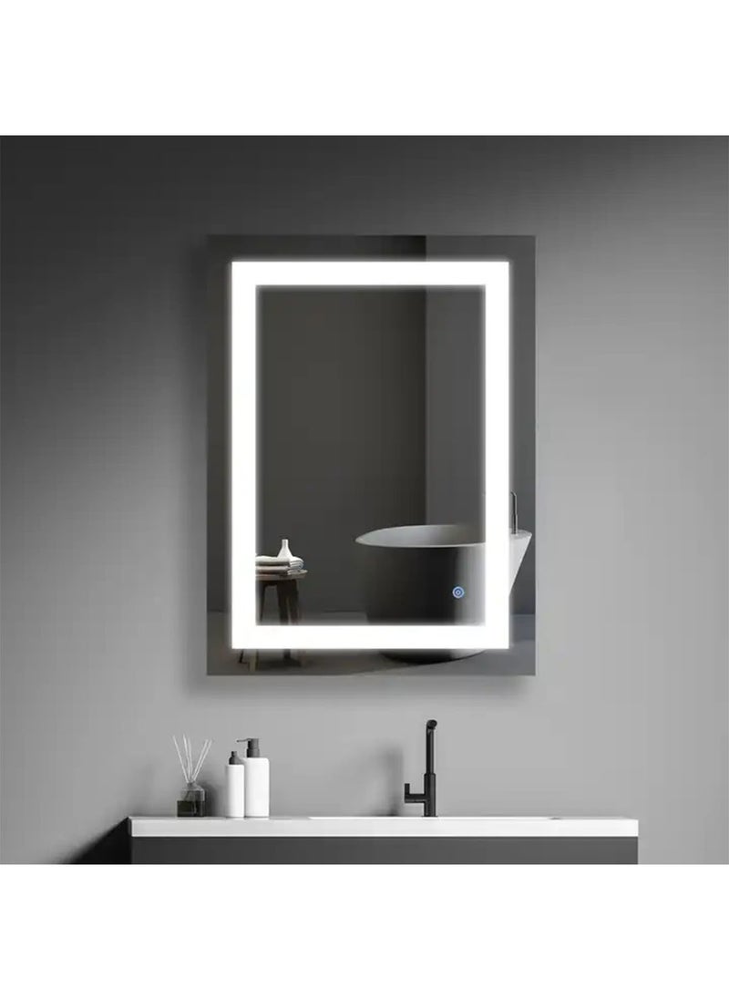 LED Bathroom Mirror Modern Rectangular Illuminated vanity mirror with Dimming changing light and Touch Sensor Switch(60x80cm)
