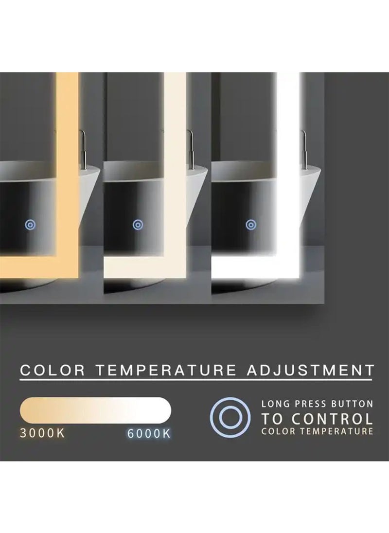 LED Bathroom Mirror Modern Rectangular Illuminated vanity mirror with Dimming changing light and Touch Sensor Switch(60x80cm)