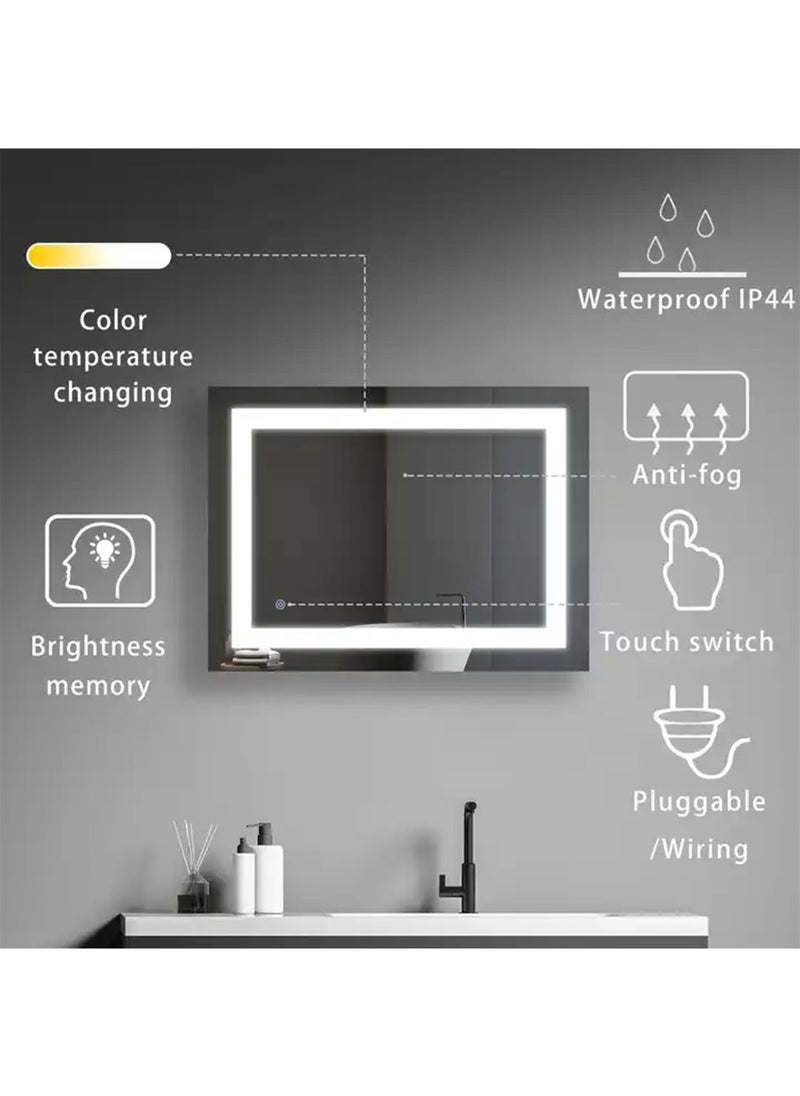 LED Bathroom Mirror Modern Rectangular Illuminated vanity mirror with Dimming changing light and Touch Sensor Switch(60x80cm)