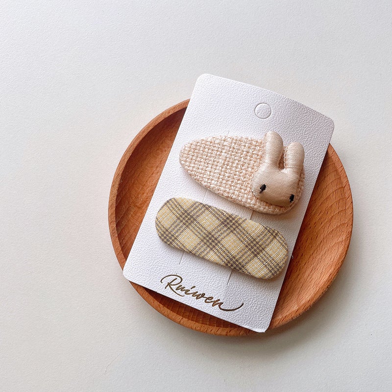 Sweet Apricot Bow Hair Clip for Kids Rabbit + Plaid Square
