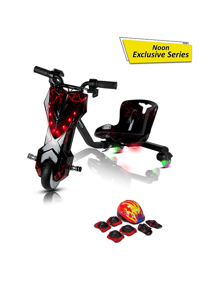 MyToys | Mini 36V High-Power 360Â° Electric Stunt Drifting Scooter For Kids & Adults - Adjustable Body With Bluetooth & Protective Gear, 3 Speed Modes, 250W Brushless Motor, 8-15 Km/H With 80 Kg Load, Noon Exclusive Series - Electric Black Red | Black | Age 6+ - Image 1