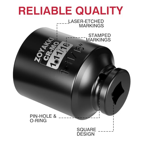 ZOYAKKI 1/2" Drive x 1-11/16 Inch SAE Deep lmpact Socket, CR-MO 1/2-inch Drive 6 Point Axle Nut Socket for Easy Removal of Axle Shaft Nuts (1-11/16") - Image 3