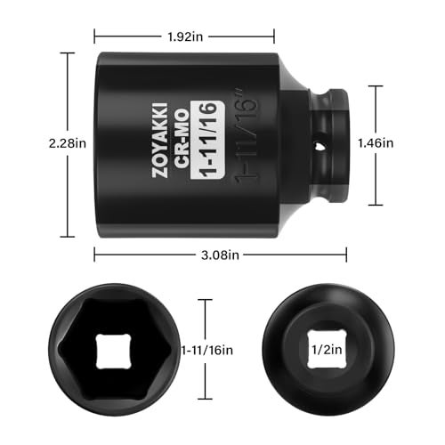 ZOYAKKI 1/2" Drive x 1-11/16 Inch SAE Deep lmpact Socket, CR-MO 1/2-inch Drive 6 Point Axle Nut Socket for Easy Removal of Axle Shaft Nuts (1-11/16") - Image 2